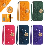 Huawei P50 P40 P30 P20 Pro Nova 7i 8i Honor 50 Lite 4G 5G Diamond Sunflower Women Luxury PU Leather with Card Slots Holder Flip Wallet Phone Case