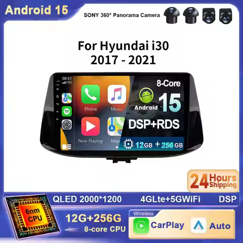 For Hyundai i30 2017 2018 2019 2020 2021 Android 15 Auto Car Radio Stereo Screen Multimedia GPS Navi