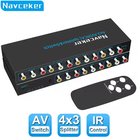 Navceker RCA AV Switch Splitter Box 4 in 3 out AV Audio Video Signal Composite for HDTV LCD DVD 3 RC