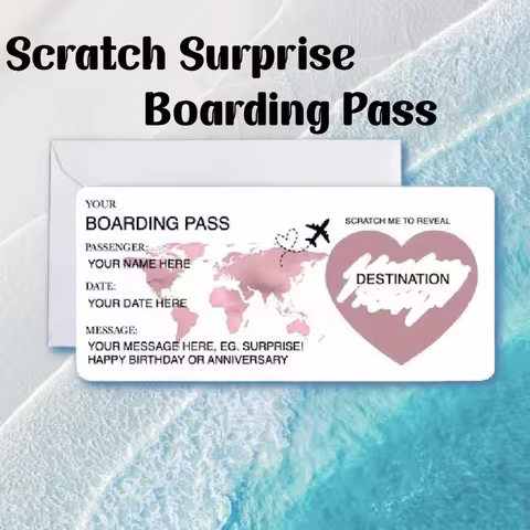 Personalised Surprise Trip Reveal Scratch Card Holiday Boarding Pass Travel Ticket Christmas Gift Co