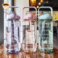 〔8C05〕 2 Liters Straw Plastic Water Bottle Large Portable Travel Bottle Sports Fitness Cup High Valu