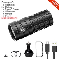 Asafee 8000LM DR12 Super bright diving flashlight underwater 100m Built-in Battery multi-beam light