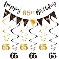 BRT Bearingshui 65th Birthday Decoration Kit, Happy 65th Birthday Banner Bunting Swirls Streamers, T