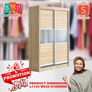 Ready-Fixed 4 Feet Glass Sliding Door Wardrobe Clothing Cabinet With Mirror