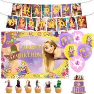 Tangled Theme Birthday Party Decoration Background Tapestry Rapunzel Poster Pull Flag Balloon Cake D