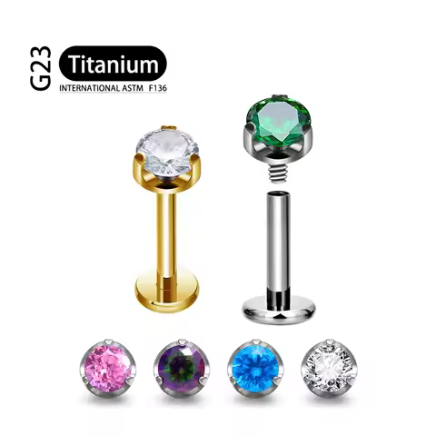 ASTM F136 Titanium 2/2/2.5/3/4mm CZ Labret Stud 16G Tragus Helix Cartilage Conch Flatback Earlobe Pi