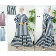 D AE0 LONG DRESS BIGSIZE 3R COTTON STRIPE 3L TERUSAN 3XL JUMBO MUSLIM WOMEN XXXL BUSUI VNECK L3