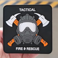 Tactical Fire & Rescue PVC Patch - Fire Brigade Badge with Gas Mask & Axes - Patch for Backpack, Jac