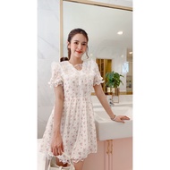 3nov Studio : N003 White Mini Dress With Floral Pattern Young Lady Look With Collar And Ruffles