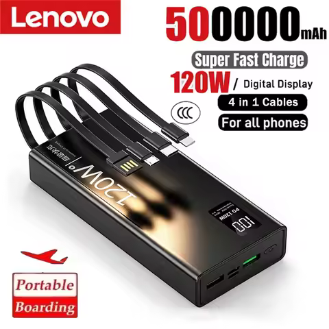 Lenovo 4-in-1 Power Bank 120W 500000mAh High Capacity With Cables Super Fast Charging Portable Charg