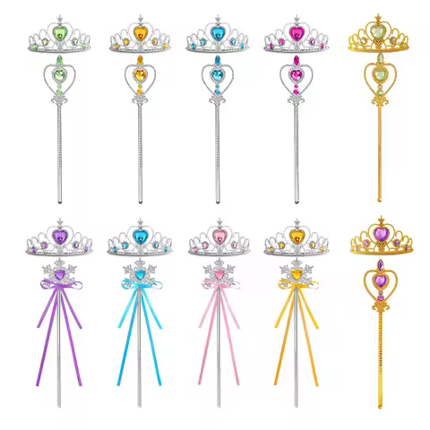 Kids Rhinestone Tiara Crown and Magic Wand with Glitter Crystal Head Hoop Jewelry Hair Accessories f