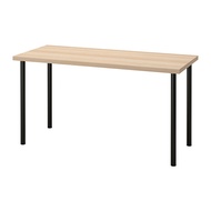 LAGKAPTEN/ADILS 書桌/工作桌, 染白橡木紋/黑色, 140 x 60 公分