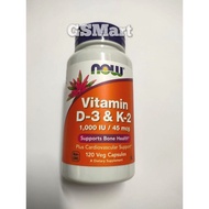 NOW Foods Vitamin D-3 & K-2 120 Veg Caps