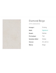 KERAMIK DINDING SIGNATURE DIAMOND BEIGE 25X40 KW1