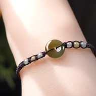 冰種黃加綠翡翠平安扣編織手鍊 | 天然A貨翡翠 | 送禮