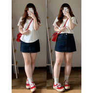 GHAOHES กางเกงกระโปรงยีนส์สาวอวบเอวสูง กระโปรงสาวอวบเก็บพุง ผ้าไม่ยืด Skirt เสื้อผ้า ผู้หญิง 6605