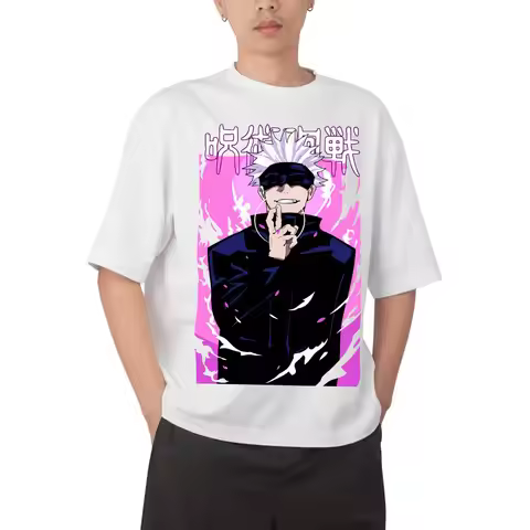 Jujutsu Kaisen Satoru Gojo Domain Expansion Pink Background Anime Print T Shirt Men 2026 Summer Casu