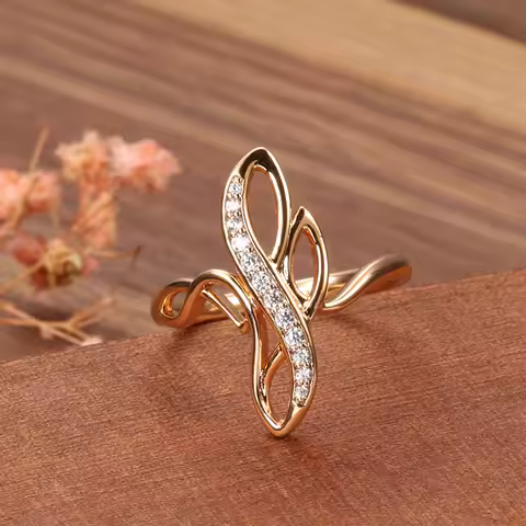 Trendy 585 Rose Gold Zircon Rings Micro Inlay Zircon Glossy Texture Elegant Stamp Rings Engagement W