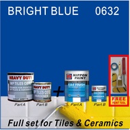 BRIGHT BLUE 0632  / 1 SET EA4 ( 1L HEAVY DUTY WP TILES COTE PRIMER / 1L NIPPON EA4 EPOXY FINISH COLO