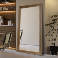 Cermin Berpenuh Kayu Pepejal Retro Perancis Cermin Persalinan Lantai Rumah Cermin Hiasan Dinding Vin