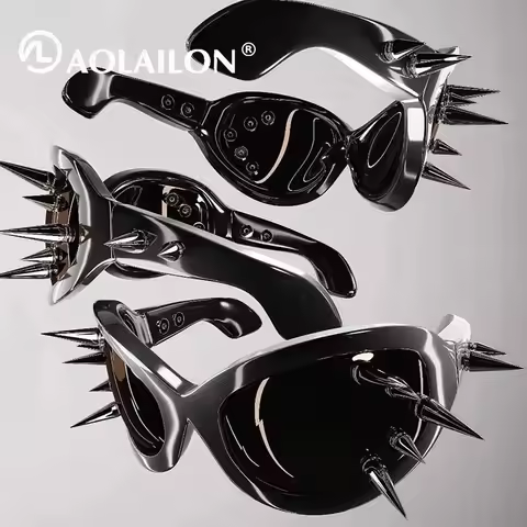 Cyberpunk DIY Unisex Exaggerated Sunglasses Rivet Motorcycle Style Hip Hop Streetwear Glasses Handma