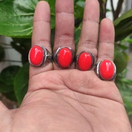 Marjan red coral agate ring monel ring (S)