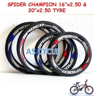 SPIDER CHAMPION BMX Tyre 16x2.50, 20x2.50 Tayar Basikal Budak