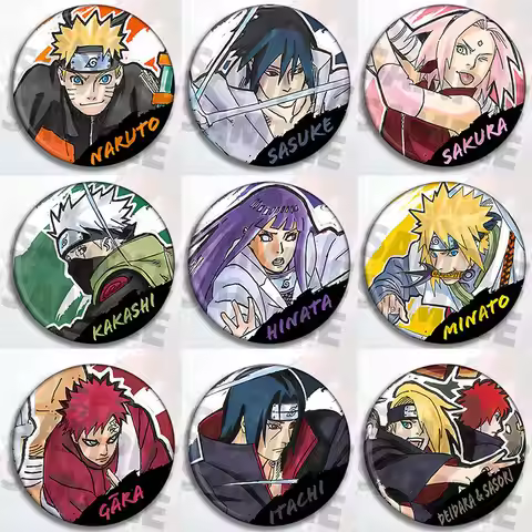 Naruto Anime Badge Pin Keychain Set Uchiha Itachi Kakashi Sasuke Deidara Sakura Hinata Cosplay Acces