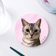 美短 美短貓 貓貓-圓型陶瓷吸水杯墊/動物/居家用品