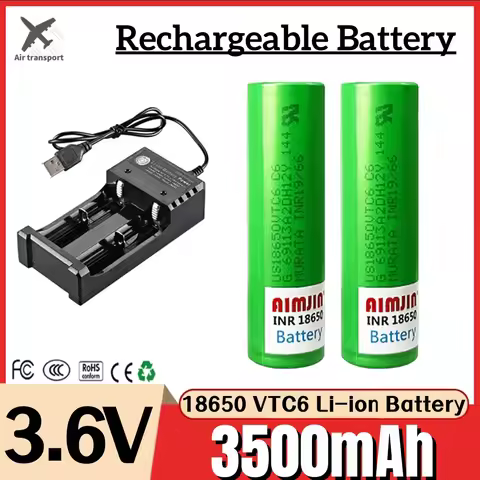 VTC6 18650 Battery 3500mAh 3.6V 30A High Drain Rechargeable Lithium Ion Cell for Vape, Flashlight, P