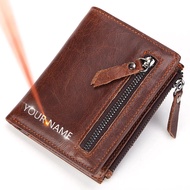 7svf Leather Men's Wallet Free Name Engraving 100% Real Cow Leather Short Card Holder Men's Wallet Double Zipper Men's WalletMen Wallets
