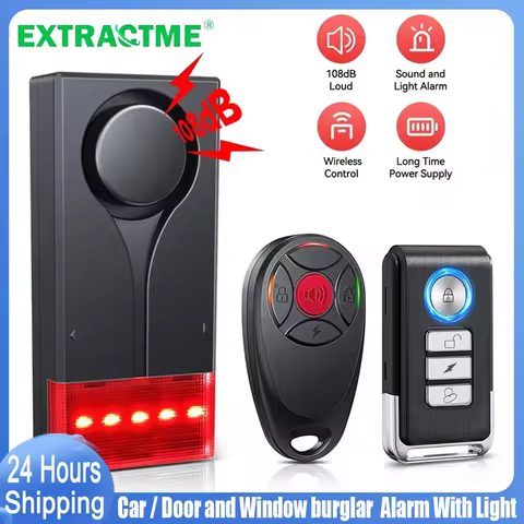 Extractme 108dB Anti-Theft Alarm Wireless Vibration Alarm with Remote Control Door and Window Alarm 