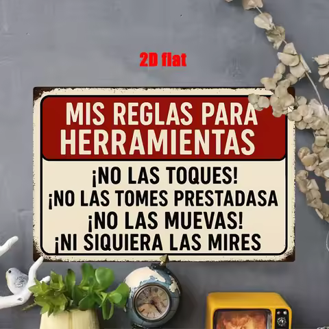 2D Flat, 2D, 1pc Metal Wall Sign, Plaque Wall Decoration, Spanish My Tools Rule Theme Iron Mural, Su