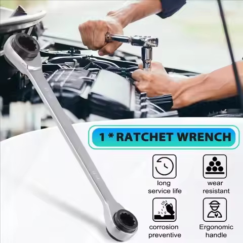 Heavy Duty 4-in-1 Double End Ratchet Wrench Reversible, Box Plum Torx Spanner, Multi-function Hand T