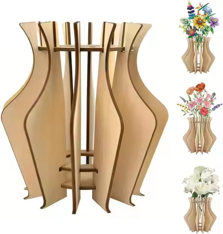 Wooden Vase for Lego Flowers, Vase Building Set for Roses, Wooden Puzzle Flower Vase for Lego Flower