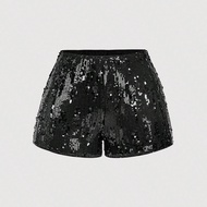 Women's Black Glamorous Sequin Embellished Shorts, Sequin Shorts, Glitter Shorts, Bling Shorts,Chris