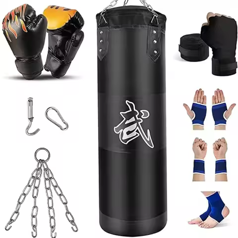 100/120cm Unfilled Heavy Punching Bag Professional Boxing Sandbag with Hanging Accessorie for MMA Mu