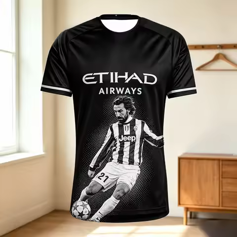 Men NYCFC Black Away Soccer Jersey Etihad Airways Print Quick Dry Short Sleeve Crew Neck Football Fa