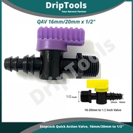Connector Quick Action Valve 16mm and 20mm to 1/2 Inch Male Threaded Adaptor, Irrigation Watering Sy