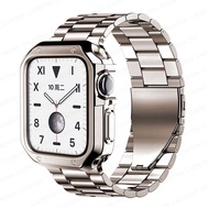 สายโลหะ49มม. + สายเคสสำหรับ Apple Watch ซิลิโคน41มม. 45มม. 40มม. 44มม. สร้อยข้อมือ Correa สำหรับ I Watch Series 8 7 6 SE 5 4 3 Ultra 42มม.