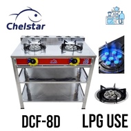 CHELSTAR STAINLESS STEEL STAND DOUBLE GAS STOVE 9.6KW DCF-8D