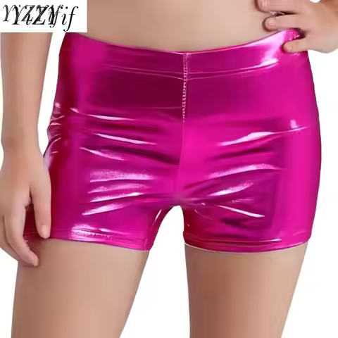 Kids Girls Boys Jazz Dance Boxer Shorts Performance Costume Metallic Shiny Bottoms Children Elastic