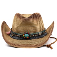 Men Women Cowboy Sun Hats Beige Paper Straw Panama Hat Female Beach Wide Brim Jazz Cap Summer Classic Ladies Brand Fedora Caps