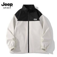 JEEP SPIRIT เสื้อโค้ทแจ็คเก็ตแขนยาวสำหรับทั้งหญิงและชายแนวสปอร์ตลำลองของคอเสื้อแขนยาวเสื้อแจ็คเก็ต