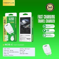 MEEPLUS MC18-C Charger Type-C 1 USB Port 18W ABS 800mm USB to Type-C