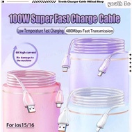 100W Fast Charging Data Cable Supports Data Transmission PD66W Dual Type C Phone Charging Cable Ice 