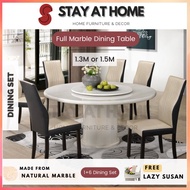 STAY 4.5ft Full White Round Marble Dining Table Full Marble Table Set Dining Set