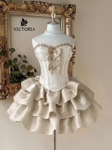 Vintage Champagne Short Prom Dress Ball Gown Birthday Outfits Homecoming Cocktail Dress Mezuniyet Ba