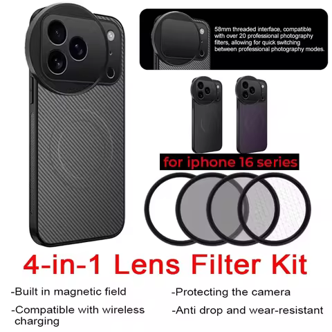 4 in 1 Lens 58mm Filter Kit CPL ND UV Star with Magnetic Wireless Charging Phone Case for iPhone 16/