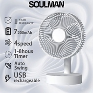 SOULMAN 7200mAh Table Fan usb charging rotating Timer 4 Speed tabletop mini fan Desk Fan
